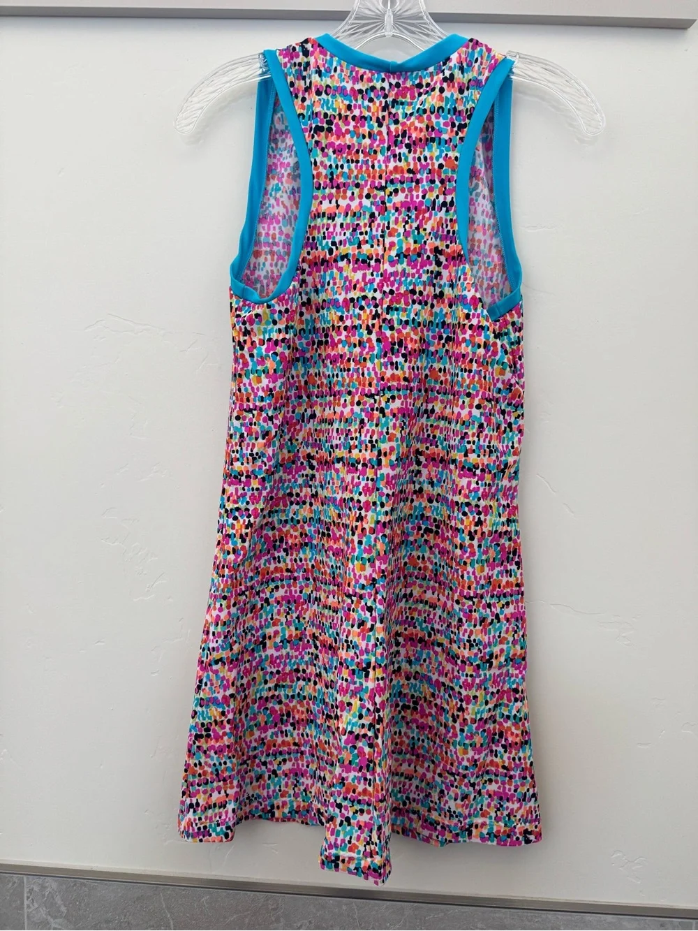 Lacy Dot Design Dress Pink Multicolor Dot Tank Dress with Blue Trim Size Med VGC - Picture 2 of 9